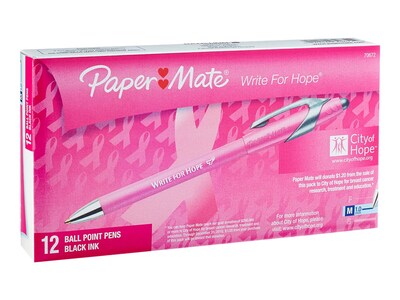 Paper Mate FlexGrip Elite Write for Hope Retractable Ballpoint Pen, Medium Point, Black Ink, Dozen (