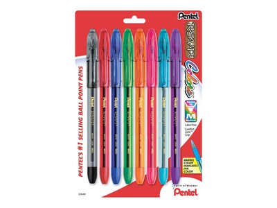 Pentel R.S.V.P. Ballpoint Pens, Medium Point, Assorted Ink, 8/Pack (BK91CRBP8M)