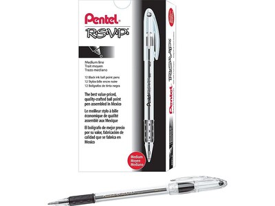 Pentel R.S.V.P. Ballpoint Pens, Medium Point, Black Ink, 12/Pack (BK91-A)