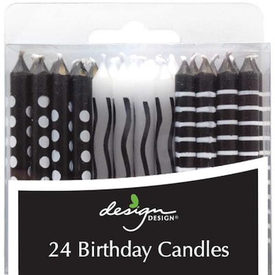 JAM Paper® Birthday Candle Sticks, 2 3/8 x 3/4, Black & White Polka Dots & Stripes, 24/Pack (5624560