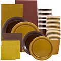 JAM Paper Party Supply Assortment, Brown & Gold Grad Pack, Plates, Napkins, Cups & Tablecloths, 12 Total