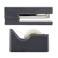 JAM Paper® Office & Desk Sets, (1) Stapler (1) Tape Dispenser, Grey, 2/pack