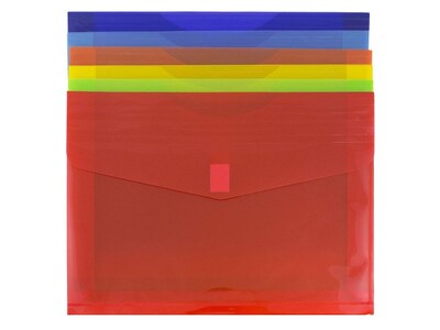 JAM Paper Plastic Envelopes with Hook & Loop Closure, 2 Expansion, Letter Size, Assorted Colors, 6/
