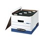 Bankers Box Medium-Duty FastFold Corrugated File Boxes, Lift-off Lid, Letter/Legal Size, White/Blue, 4/Carton (00785)