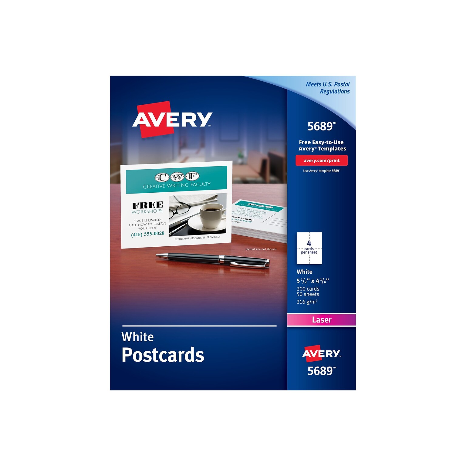 Avery Postcards, Matte White, 4.25 x 5.5, Laser, 200/Pack (5689)