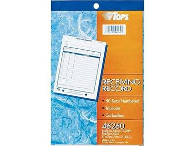 TOPS 3-Part Carbonless Receiving Records, 5.56W x 7.94L, 50 Sets/Book (46260)