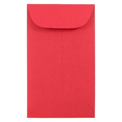 JAM Paper #3 Coin Business Colored Envelopes, 2.5 x 4.25, Red Recycled, 50/Pack (356730541i)