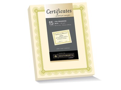 Southworth Premium Spiro Design Certificates, 8.5" x 11", Ivory/Gold, 15/Pack (CTP2V)