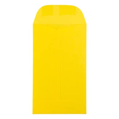 JAM Paper #3 Coin Business Colored Envelopes, 2.5 x 4.25, Yellow Recycled, 50/Pack (356730537i)