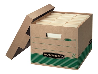 Bankers Box® Medium-Duty Recycled FastFold File Storage Boxes, Lift-Off Lid, Letter/Legal Size, Brow