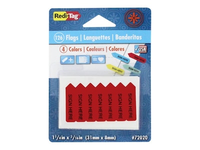 Redi-Tag Sign Here Flags, Assorted Colors, 0.31 Wide, 126/Pack (72020)