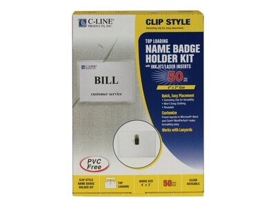 C-Line ID Badge Holders/Cards, Clear with White Inserts, 50/Box (95543)