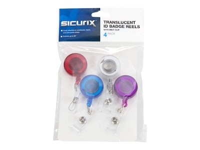 SICURIX Badge Reels, Assorted Colors, 4/Pack (68884)