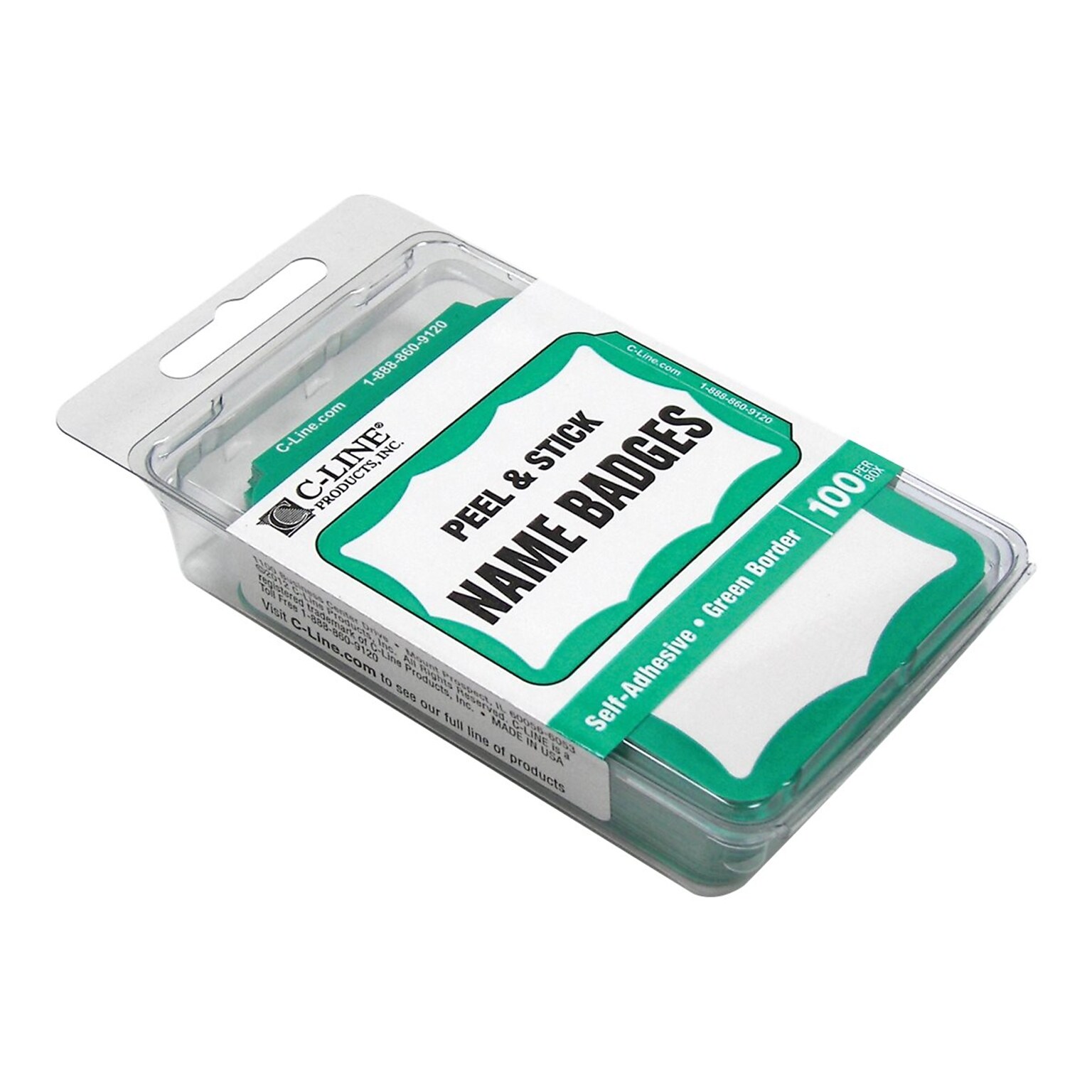 C-Line Sticker Name Tags/Labels, White with Green Border, 100/Box (92263)