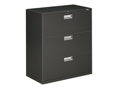 HON Brigade 600 Series 3-Drawer Lateral File Cabinet, Locking, Charcoal, Letter/Legal, 36"W (H683.L.S)