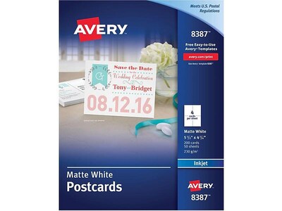 Avery Postcards, Matte White, 4.25 x 5.5, Inkjet, 200/Pack (08387)