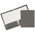 JAM Paper® Laminated Two-Pocket Glossy Presentation Folders, Grey, Bulk 50/Box (31225352c)