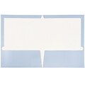 JAM Paper® Laminated Two-Pocket Glossy Presentation Folders, Baby Blue, Bulk 25/Pack (31225346a)