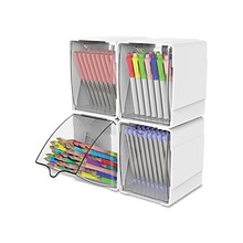 Deflect-O Interlocking Tilt Bin Compartment Plastic Storage, White/Clear, 4/Pack (421103)