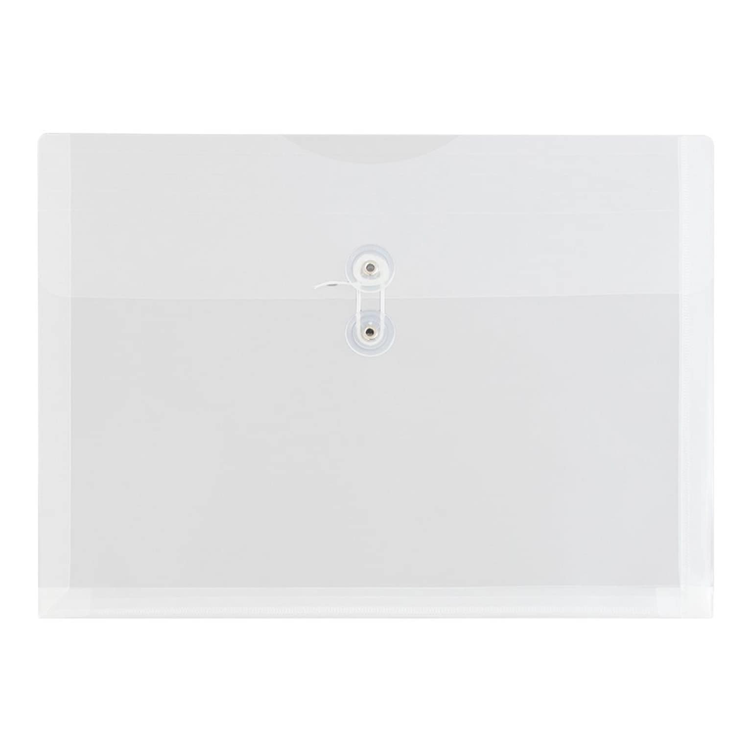 JAM Paper Poly Envelope Button & String Tie Closure, 1 Expansion, Letter Size, Clear, 12/Pack (218B1CL)