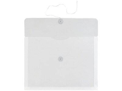 JAM Paper Poly Envelope Button & String Tie Closure, 1" Expansion, Letter Size, Clear, 12/Pack (218B1CL)