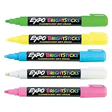 Expo BrightSticks Wet Erase Markers, Bullet Tip, Assorted, 5/Pack (14075)