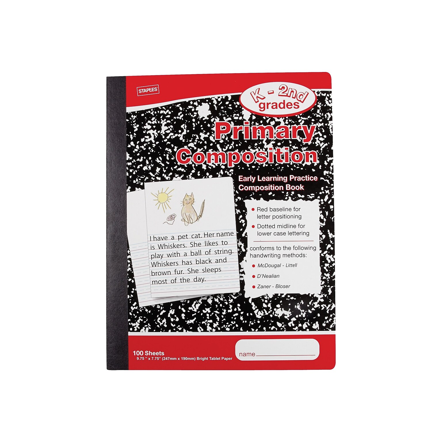Staples® Composition Notebooks, 7.5 x 9.75, Specialty Ruled, 100 Sheets, Black/Red, 12/Carton (42079CT)