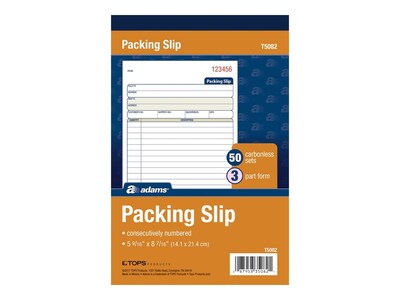 Adams 3-Part Carbonless Packing Slips, 7.94L x 5.56W, 50 Sets/Book (T5082)