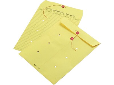 Quality Park Button & String Inter-Departmental Envelopes, 10" x 13", Yellow, 100/Carton (QUA63576)