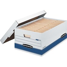 Bankers Box Medium-Duty FastFold Corrugated File Storage Boxes, 24 Lift-Off Lid, Legal Size, White/