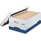 Bankers Box Medium-Duty FastFold Corrugated File Storage Boxes, 24" Lift-Off Lid, Legal Size, White/Blue, 12/Carton (00702)
