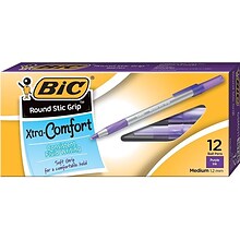 BIC Round Stic Grip Xtra Comfort Ballpoint Pens, Medium Point, Purple Ink, Dozen (16736-0)