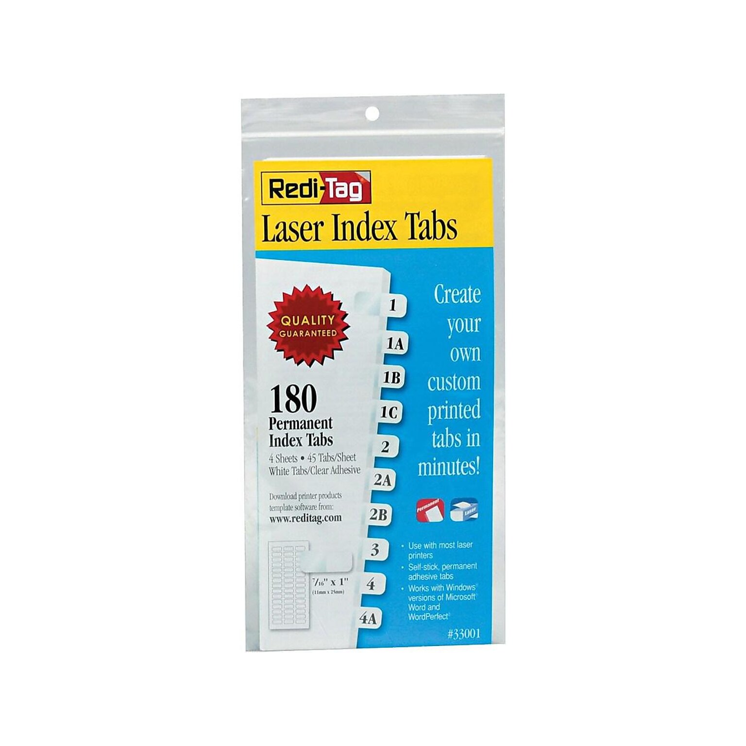Redi-Tag Laser Tabs, White, 0.44 Wide, 180/Pack (33001)