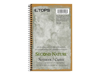TOPS Second Nature 1-Subject Notebooks, 5 x 8, Narrow Ruled, 80 Sheets, Green (74108)