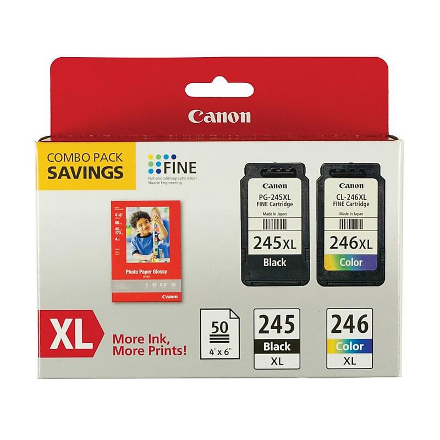 Canon 245XL/246XL Black and TriColor Ink Cartridge, 2/Pack with 4x6 photo paper (8278B023)