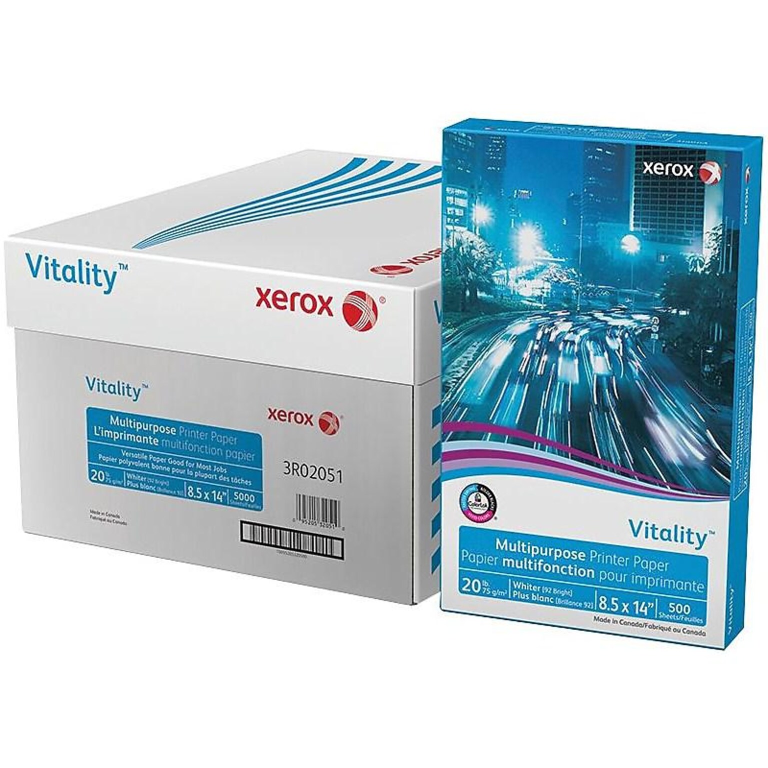 Xerox® Vitality® 8.5 x 14 Multipurpose Paper, 20 lbs., 92 Brightness, 10 Reams/Carton (3R02051)