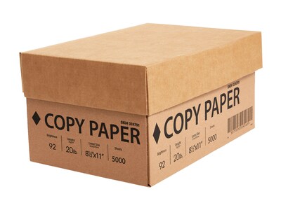 8.5" x 11" Copy Paper, 20 lbs., 92 Brightness, 500 Sheets/Ream, 10 Reams/Carton (324791)