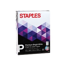 Staples Premium 8.5 x 11 Inkjet & Laser Paper, 24 lbs., 98 Bright, 500/Ream (733332)