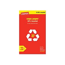 Staples 30% Recycled Copy Paper, 8.5 x 14, 20 lbs., White, 500 Sheets/Ream, 10 Reams/Carton (11238