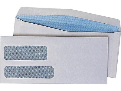 Quality Park Gummed Security Tinted #10 Double Window Envelopes, 4 1/8 x 9 1/2, White, 500/Box (24