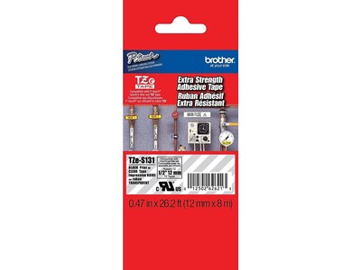 Brother P-touch TZe-S131 Laminated Extra Strength Label Maker Tape, 1/2 x 26-2/10, Black on Clear