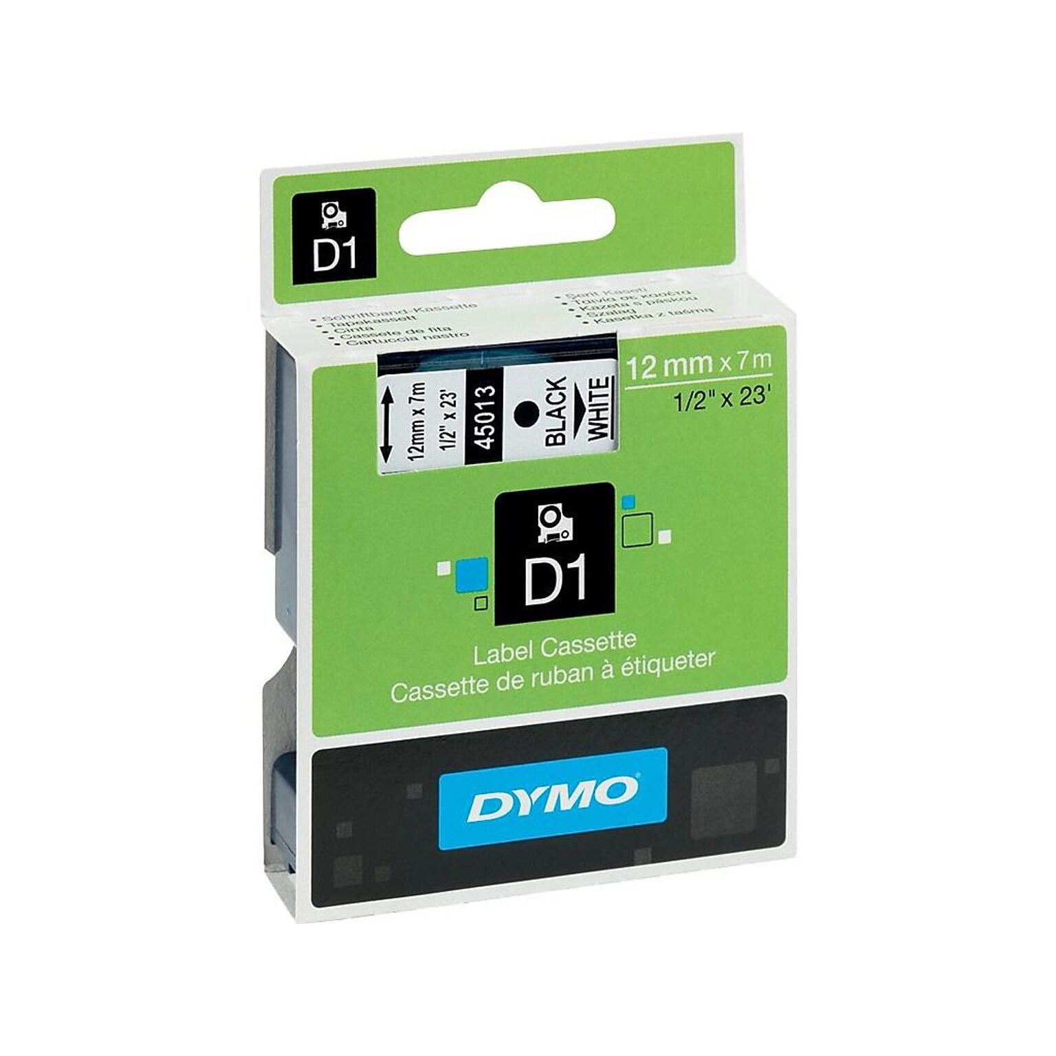 DYMO D1 Standard 45013 Label Maker Tape, 1/2 x 23, Black on White (45013)