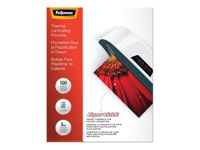 Fellowes SuperQuick Thermal Laminating Pouches, Letter Size, 5 Mil, 100/Pack (5223001)
