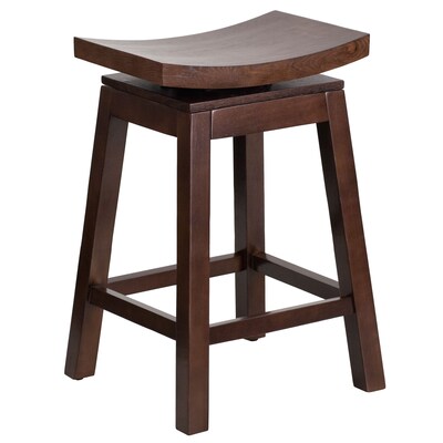 26 High Saddle Seat Cappuccino Wood Counter Height Stool with Auto Swivel Seat Return [TA-SADDLE-2-GG]