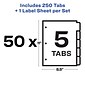 Avery Index Maker Paper Dividers with Print & Apply Label Sheets, 5 Tabs, White, 50 Sets/Pack (11556)