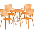 30 Round Orange Indoor-Outdoor Steel Folding Patio Table Set with 4 Square Back Chairs [CO-30RDF-02CHR4-OR-GG]
