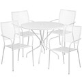 35.25 Round White Indoor-Outdoor Steel Patio Table Set with 4 Square Back Chairs [CO-35RD-02CHR4-WH-GG]