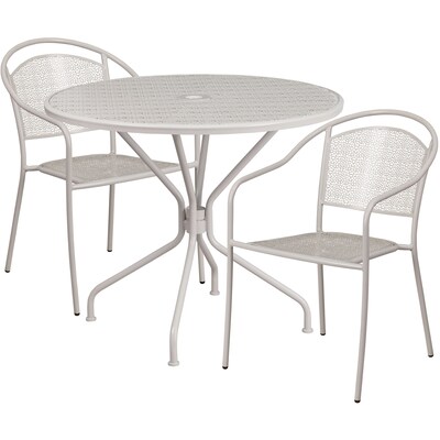 35.25 Round Light Gray Indoor-Outdoor Steel Patio Table Set with 2 Round Back Chairs [CO-35RD-03CHR2-SIL-GG]