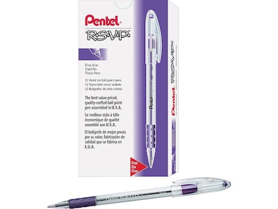 Pentel R.S.V.P. Ballpoint Pens, Fine Point, Purple Ink, Dozen (BK90-V)