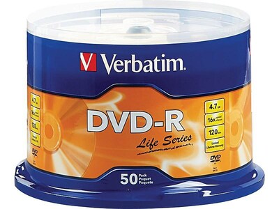 Verbatim Life Series 97176 16x DVD-R, Silver, 50/Pack